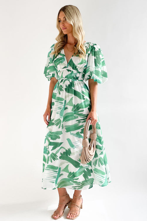 R&B | Real Love Print Puffärmel Maxi Kleid