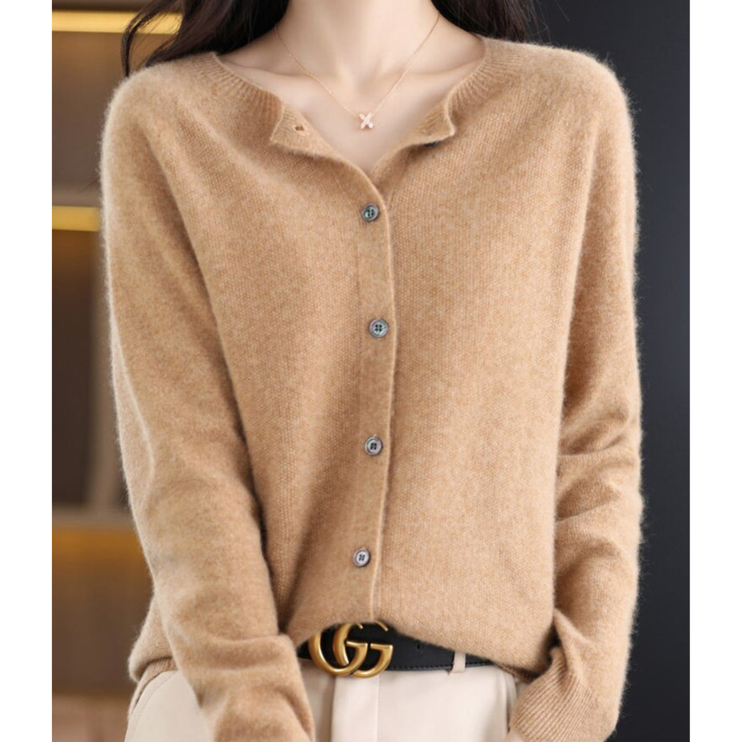R&B | Strickjacke Weiche Wolle Lockere Passform Knopfverschluss Gerippte Kanten