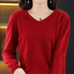 R&B | Pullover Damen V-ausschnitt Leichter und Weicher Strickpullover