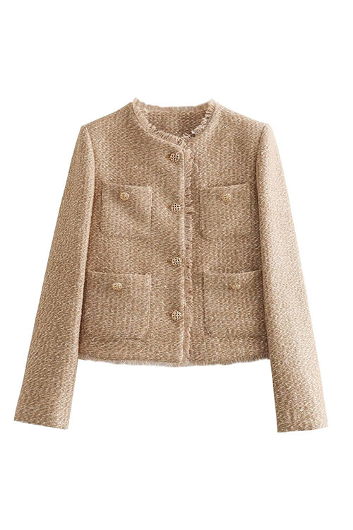 R&B | Rosiedress Button Up Frayed Hem Kurze Tweedjacke
