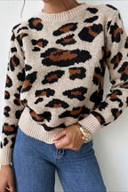 R&B | Pullover mit Farbfeld und Leopardenmuster und Rundhalsausschnitt
