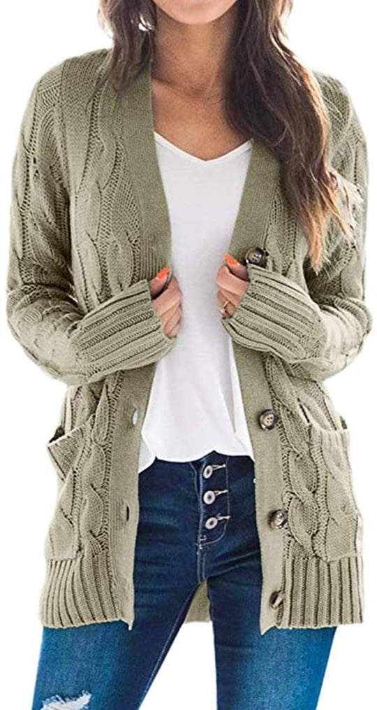 Damen Strickjacke mit dekorativen Zopfmuster und praktischen Taschen R&B