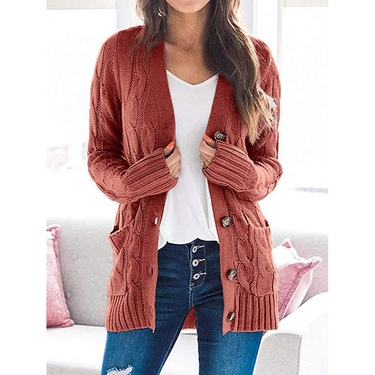 Damen Strickjacke mit grobem Zopfdesign und praktischen Taschen R&B
