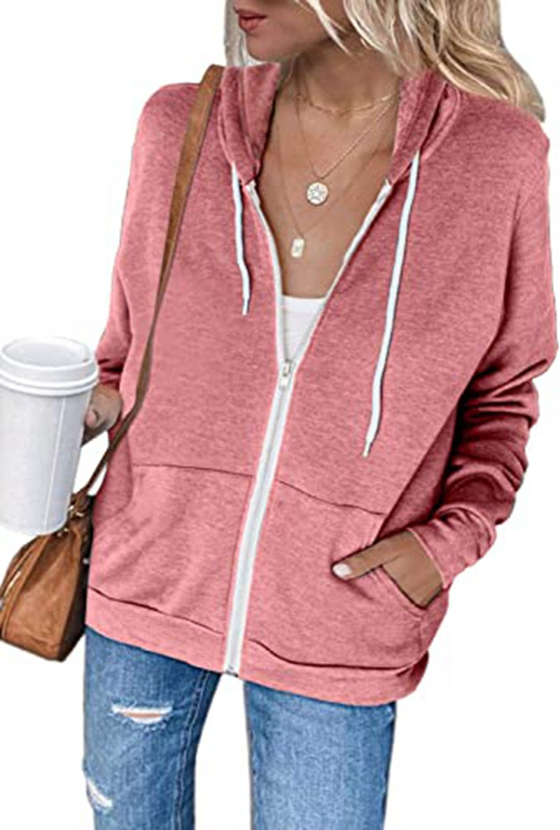 Damen lässige Kapuzenjacke mit Reißverschluss und praktischen Taschen R&B