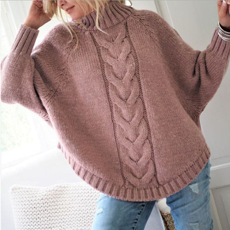 Damen Luxuriöser Strickpullover mit hohem Kragen und Zopfmuster R&B