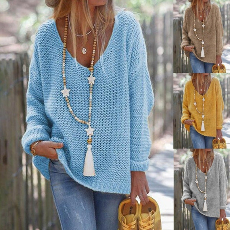 Damen legere Strickpullover mit moderner Schnittführung und V-Ausschnitt R&B