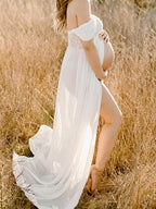 EB Umstands-Chaps, elegante, schicke, seitlich geschlitzte Spitze, Bandeau-Maxi-Fotoshooting-Kleider