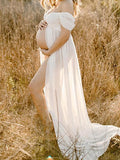 EB Umstands-Chaps, elegante, schicke, seitlich geschlitzte Spitze, Bandeau-Maxi-Fotoshooting-Kleider