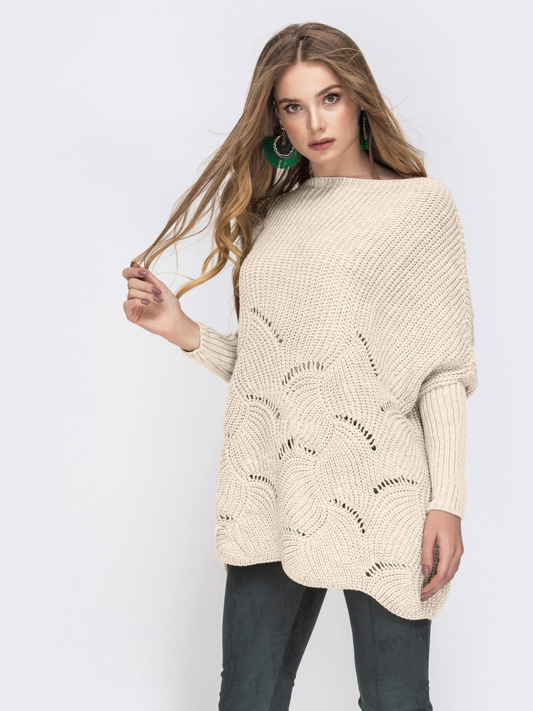 Damen Strickpullover mit luftigem Häkelmuster R&B