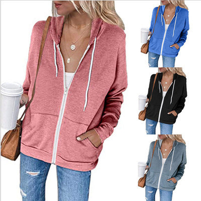 Damen lässige Kapuzenjacke mit Reißverschluss und praktischen Taschen R&B