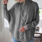 Damen Luxuriöser Strickpullover mit hohem Kragen und Zopfmuster R&B