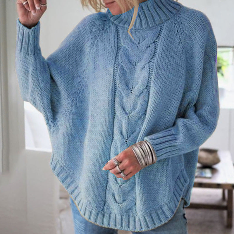 Damen Luxuriöser Strickpullover mit hohem Kragen und Zopfmuster R&B