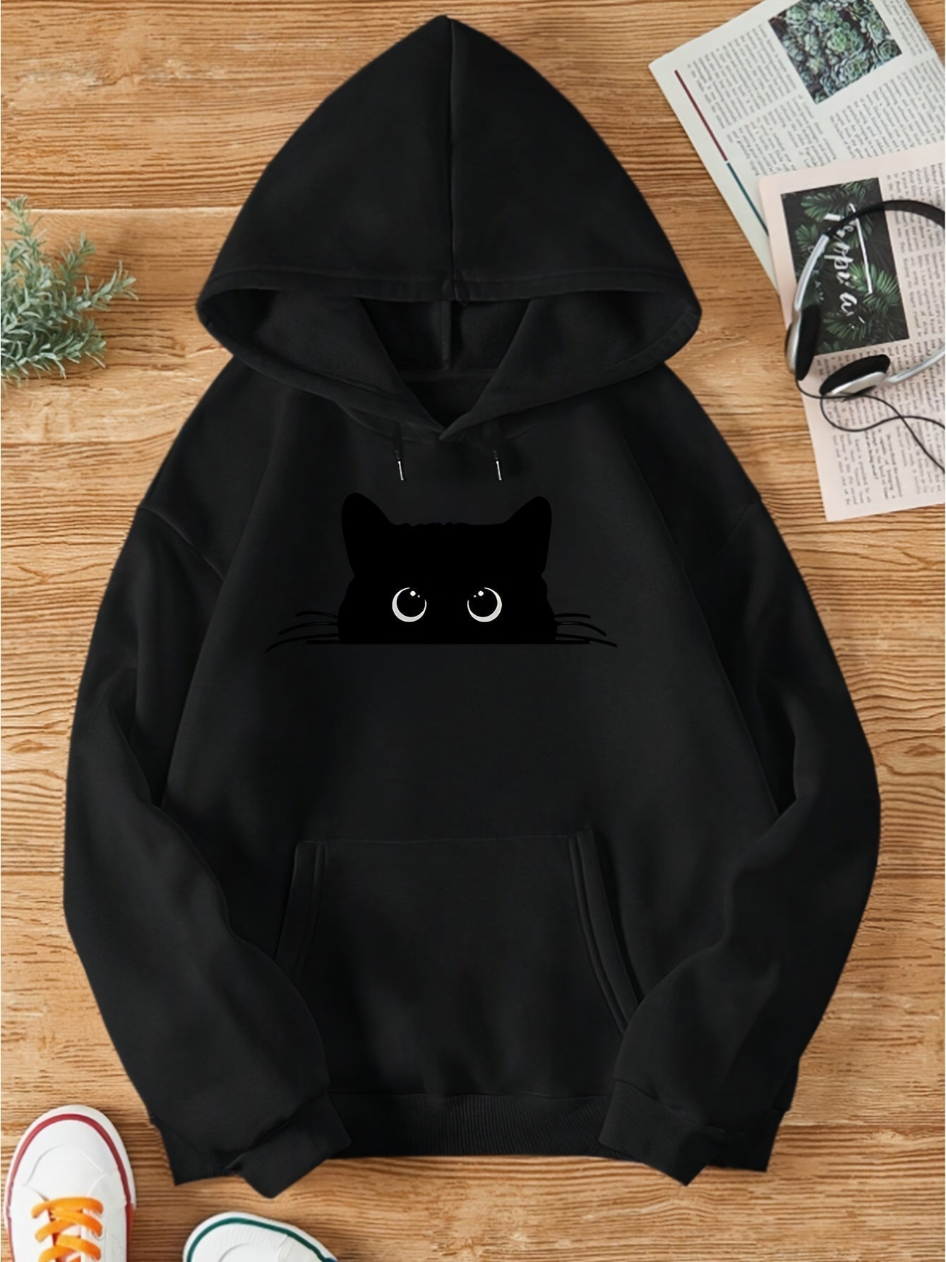 R&B | Sweat Pullover Hoodie mit Katzenprint und Kapuze für Frauen Perfekt für lässige Tage