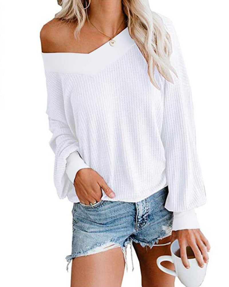 Damen weicher und lässiger Pullover mit asymmetrischem Ausschnitt R&B