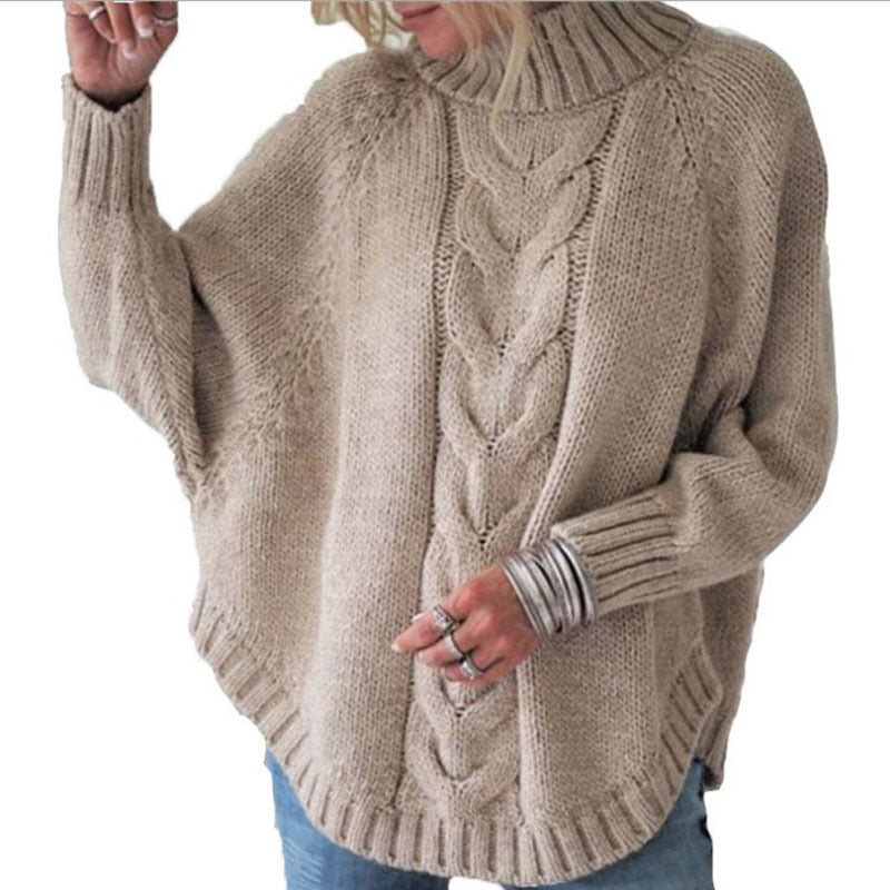 Damen Luxuriöser Strickpullover mit hohem Kragen und Zopfmuster R&B