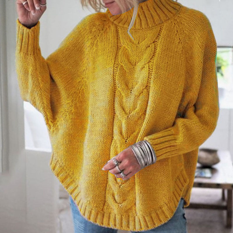 Damen Luxuriöser Strickpullover mit hohem Kragen und Zopfmuster R&B