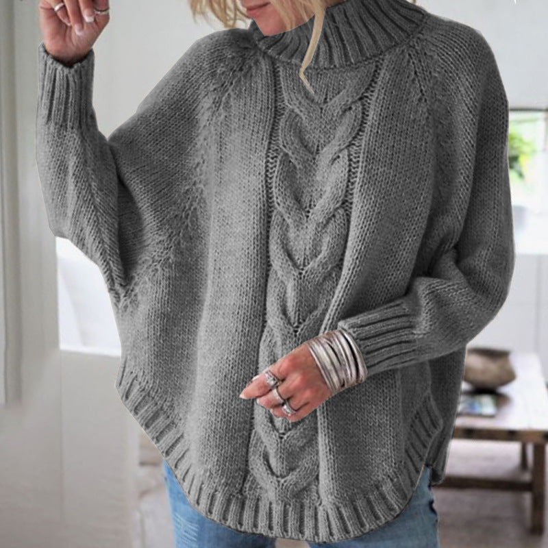 Damen Luxuriöser Strickpullover mit hohem Kragen und Zopfmuster R&B