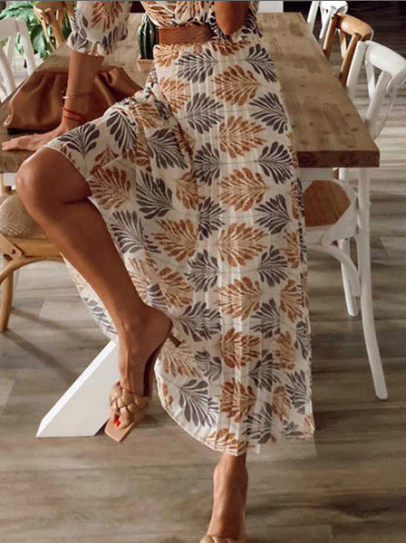 Damen Maxikleid mit botanischem Druck und eleganter Wickeloptik R&B
