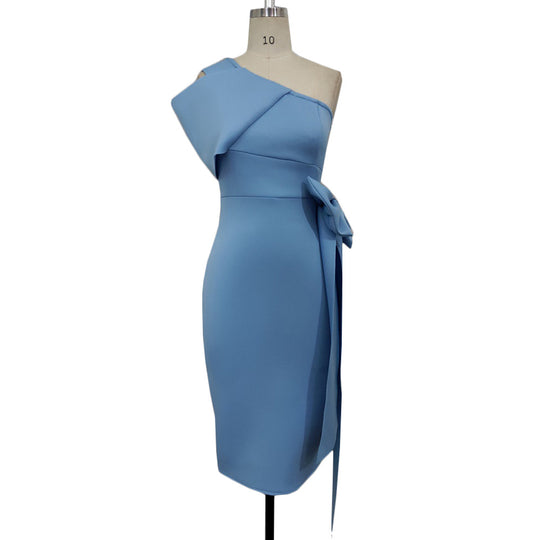 Damen elegantes Wickelkleid mit asymmetrischem Design und auffälligem Schleifenakzent R&B