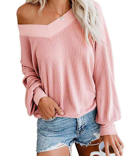 Damen weicher und lässiger Pullover mit asymmetrischem Ausschnitt R&B