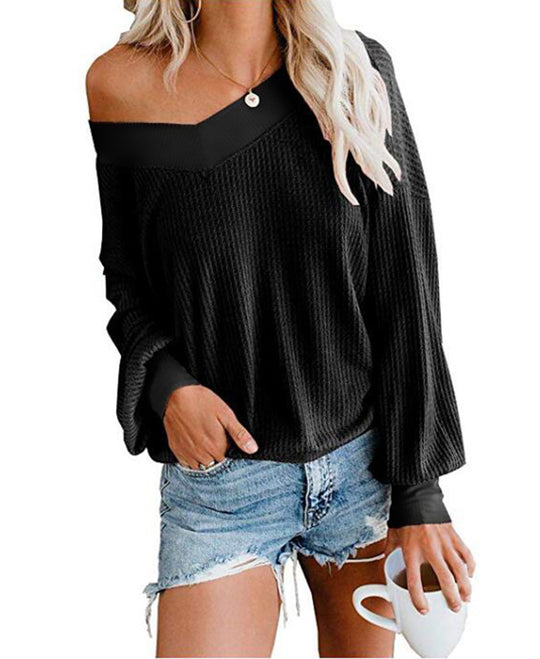 Damen weicher und lässiger Pullover mit asymmetrischem Ausschnitt R&B