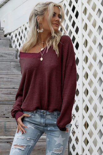 Damen weicher und lässiger Pullover mit asymmetrischem Ausschnitt R&B
