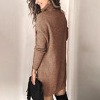 Damen Hobo-Sweaterkleid mit hohem Kragen und Rippstruktur R&B