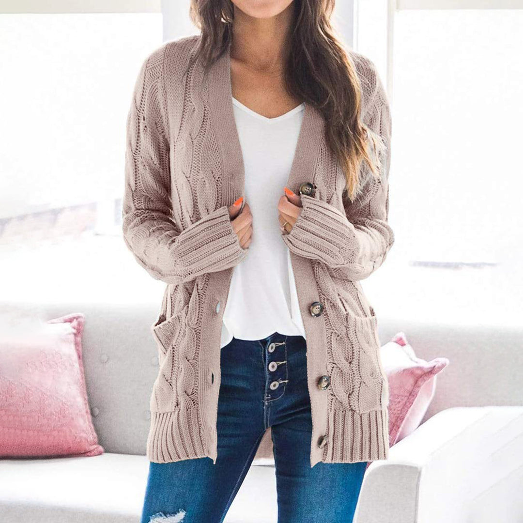 Damen Strickjacke mit strukturiertem Zopfdesign und praktischen Taschen R&B
