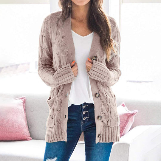 Damen Strickjacke mit strukturiertem Zopfdesign und praktischen Taschen R&B