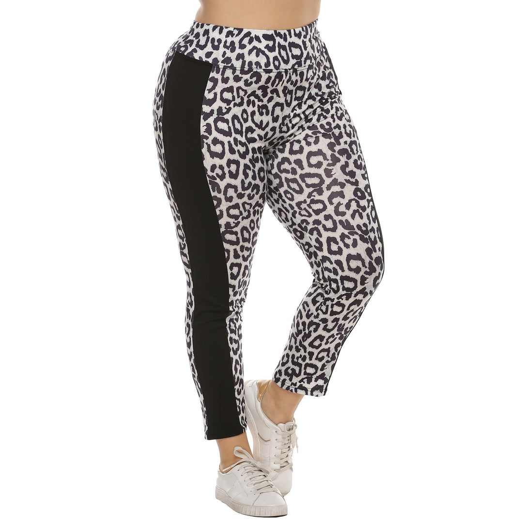 Damen figurbetonte Leggings mit Animal Print und seitlichen Kontraststreifen R&B