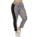 Damen figurbetonte Leggings mit Animal Print und seitlichen Kontraststreifen R&B