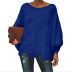 Damen Oversize Strickpullover mit romantischem Wellenmuster R&B