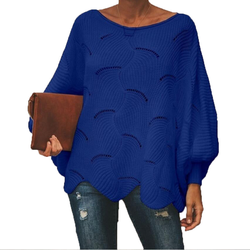 Damen Oversize Strickpullover mit romantischem Wellenmuster R&B
