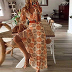 Damen Maxikleid mit botanischem Druck und eleganter Wickeloptik R&B