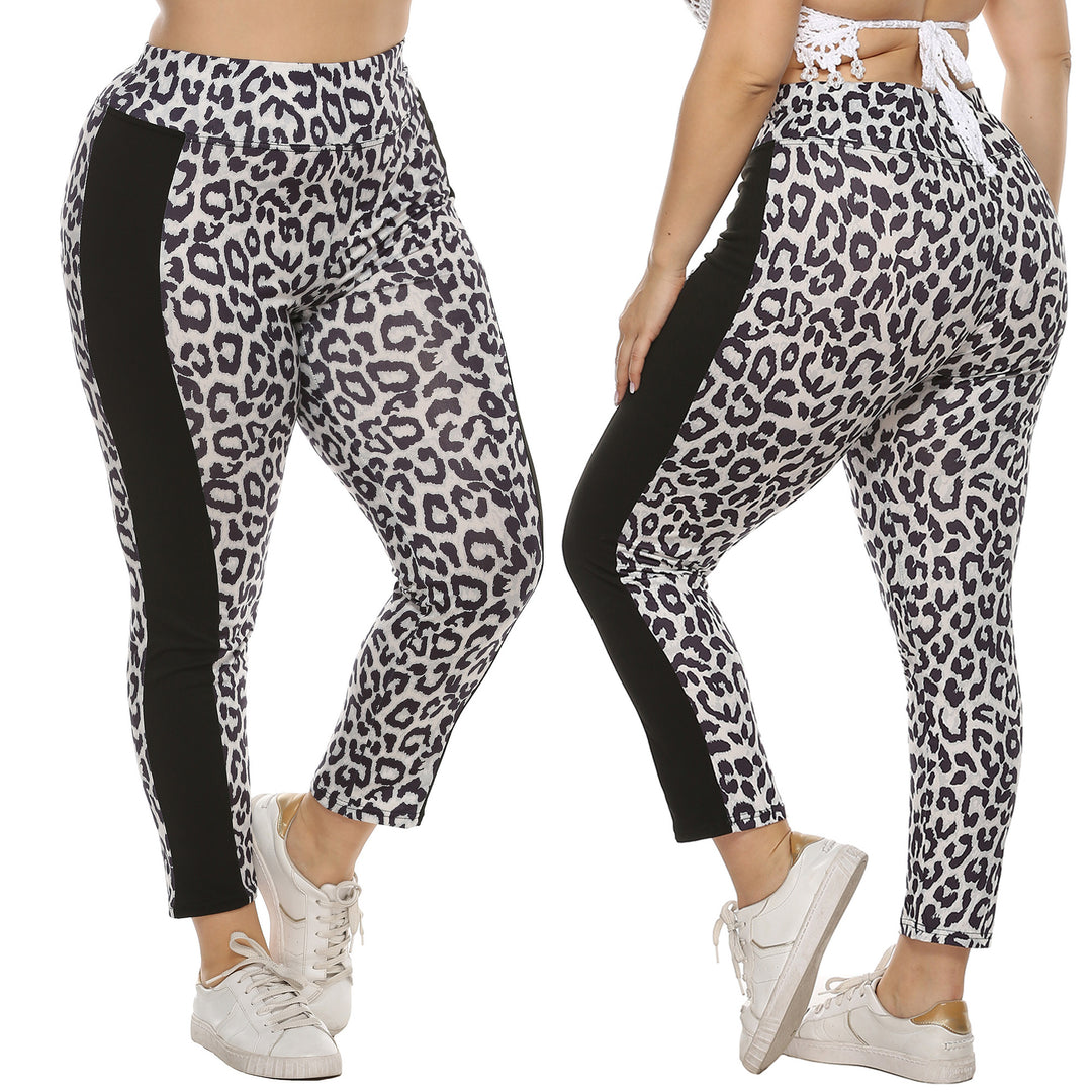 Damen figurbetonte Leggings mit Animal Print und seitlichen Kontraststreifen R&B