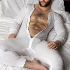 Unisex nan Einteiliger Langarm-Schlafanzug mit durchgehender Knopfleiste und elastischen Bündchen R&B