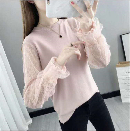 Damen Pullover mit transparenten, voluminösen Ärmeln R&B