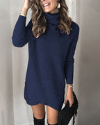 Damen Hobo-Sweaterkleid mit hohem Kragen und Rippstruktur R&B