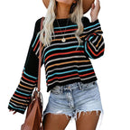 Damen Off-Shoulder Strickpullover mit buntem Streifenmuster R&B