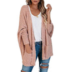 Damen gemütliche Strickjacke mit voluminösen Ärmeln und praktischen Taschen R&B