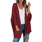 Damen gemütliche Strickjacke mit voluminösen Ärmeln und praktischen Taschen R&B