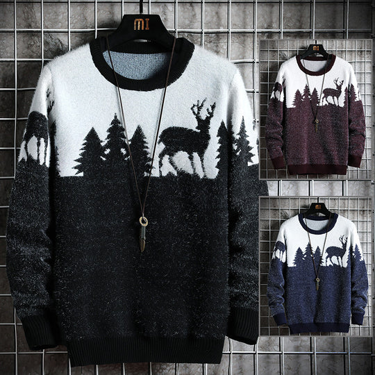 Herren Kuscheliger Winterpullover mit Tiermotiven R&B