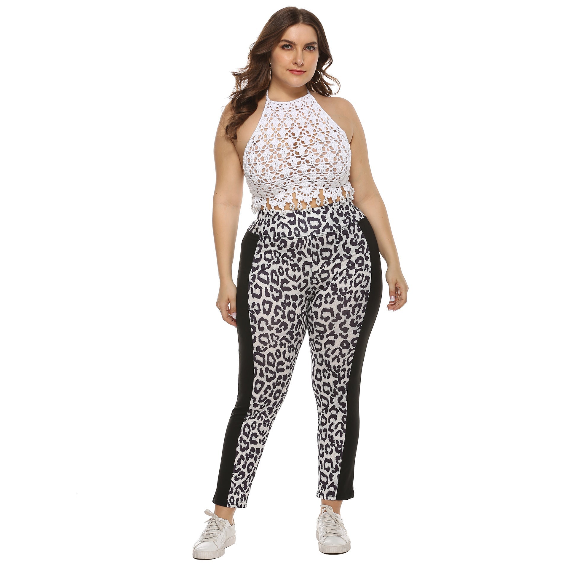 Damen figurbetonte Leggings mit Animal Print und seitlichen Kontraststreifen R&B