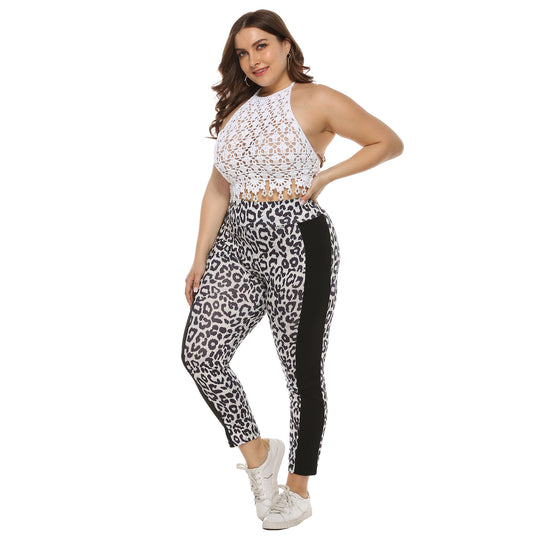 Damen figurbetonte Leggings mit Animal Print und seitlichen Kontraststreifen R&B