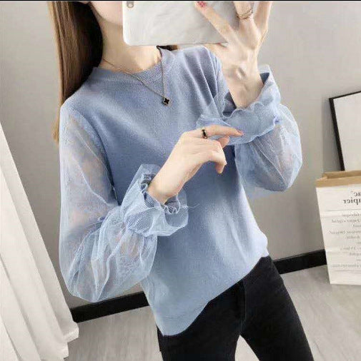 Damen Pullover mit transparenten, voluminösen Ärmeln R&B