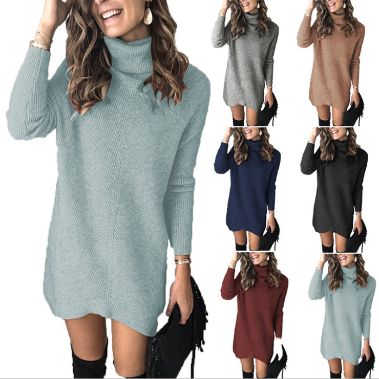 Damen Hobo-Sweaterkleid mit hohem Kragen und Rippstruktur R&B
