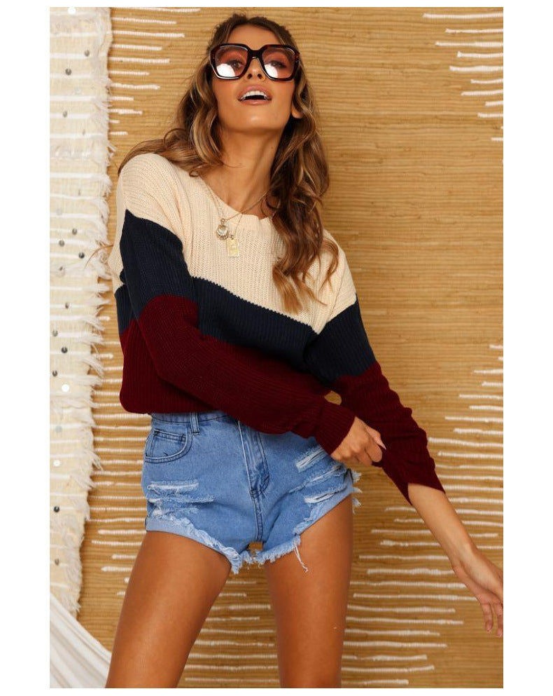 Damen Strickpullover mit modischem Blockstreifenmuster R&B