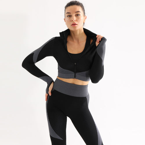 Damen Sportliches Set mit cropped Jacke und hochgeschnittenen Leggings R&B