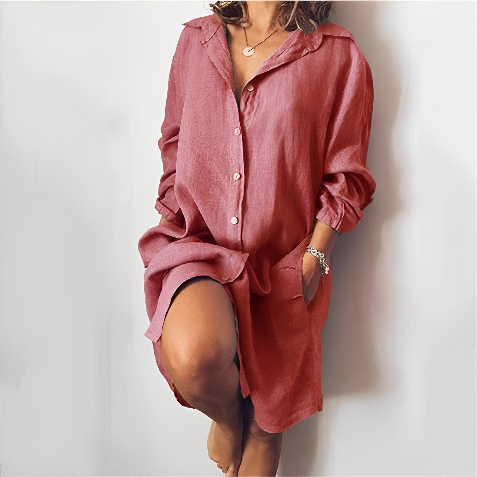 Langärmeliges Baumwoll-Kleid