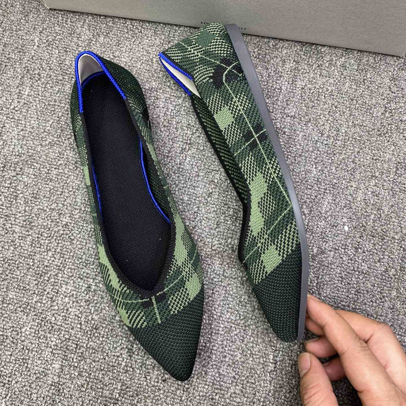 Damen spitz zulaufende Ballerinas mit modernem Karomuster